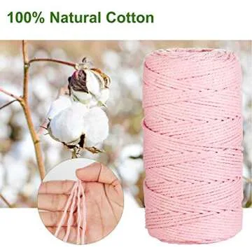 POZEAN Macrame Cord 3mm, 3 mm Macrame Cord – 220 Yards (About 200m), 100% Natural Cotton Macrame Yarn for Wall Hanging, Plant Hangers, DIY Crafts Knitting, Christmas Wedding Decorative (Pink)