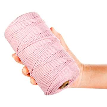 POZEAN Macrame Cord 3mm, 3 mm Macrame Cord – 220 Yards (About 200m), 100% Natural Cotton Macrame Yarn for Wall Hanging, Plant Hangers, DIY Crafts Knitting, Christmas Wedding Decorative (Pink)