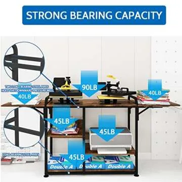 PUNCIA Large 3 Tier DIY Heat Transfer Press Machine Stands Heavy Duty Workbench with Folding Working Table for Sublimation Transfer Machine Metal Shelf Storage Organization