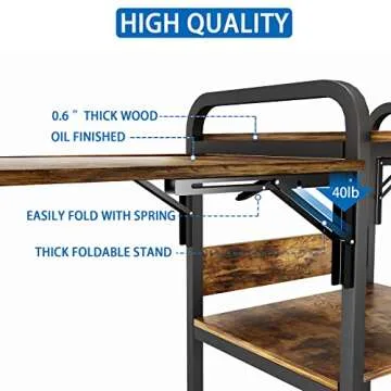 PUNCIA Large 3 Tier DIY Heat Transfer Press Machine Stands Heavy Duty Workbench with Folding Working Table for Sublimation Transfer Machine Metal Shelf Storage Organization