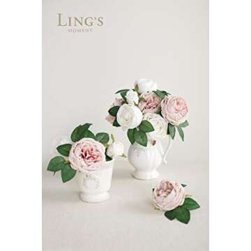 Ling's Moment Artificial Flowers Silk Austin Roses Silk Flowers Artificial Roses w/Stem for Wedding ...