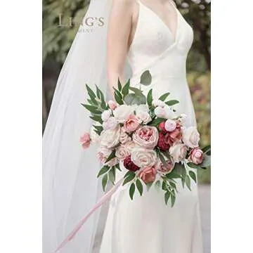 Ling's Moment Artificial Flowers Silk Austin Roses Silk Flowers Artificial Roses w/Stem for Wedding Bouquets Centerpieces Party Home Decoration