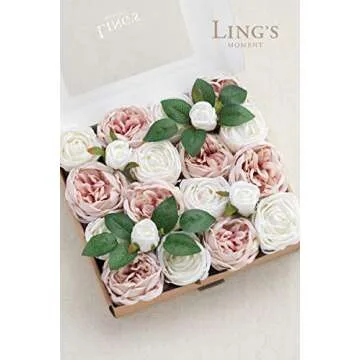 Ling's Moment Artificial Flowers Silk Austin Roses Silk Flowers Artificial Roses w/Stem for Wedding Bouquets Centerpieces Party Home Decoration