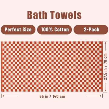 Jacquotha Bath Towels Set of 2 - Cotton Luxury Shower Towels for Beach Pool 55”x27.5”, Absorbent...