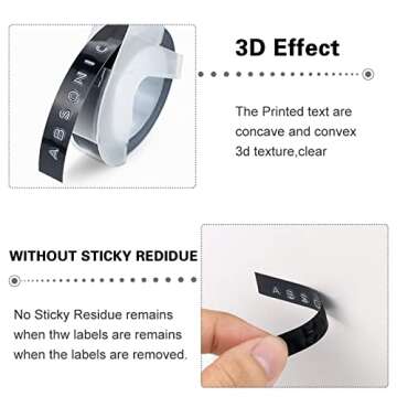 Absonic 10-Pack Self-Adhesive 3D Plastic Embossing Label Tape 9mm 3/8" Compatible for 3D Label Tape Organizer Xpress Pro Label Maker, Black/Fluorescent Pink/Lake Blue/Lake Green/Pink/Yellow