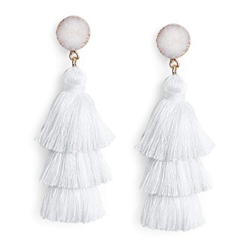Me&Hz White Summer Tassel Earrings for Women