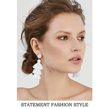 Me&Hz White Summer Tassel Earrings for Women