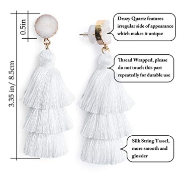 Me&Hz White Summer Tassel Earrings for Women