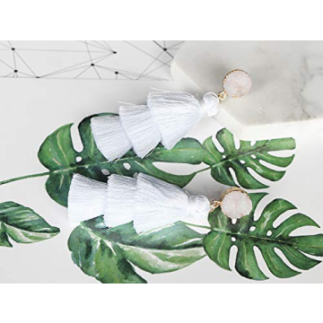Me&Hz White Summer Tassel Earrings for Women