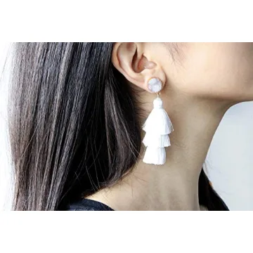 Me&Hz White Summer Tassel Earrings for Women
