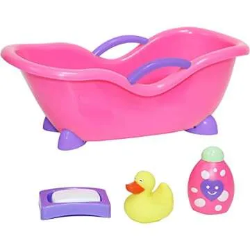 JC Toys Deluxe Doll Accessory Bundle | High Chair, Crib, Bath and Extra Accessories for Dolls up to 11" | Fits 11" La Baby & Other Similar Sized Dolls, Pink (81453)