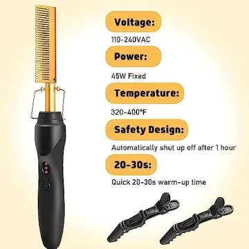 Electric Hot Comb Hair Straightener, Deluxe Electrical Straightening Comb Curling Iron for Natural Black Hair Wigs, Hot Comb Electric for Wigs Pressing Combs with Wig Glue Melting Spray Hair Wax Stick