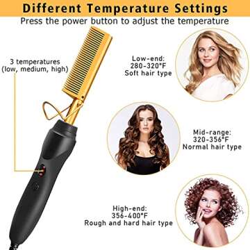 Electric Hot Comb Hair Straightener, Deluxe Electrical Straightening Comb Curling Iron for Natural Black Hair Wigs, Hot Comb Electric for Wigs Pressing Combs with Wig Glue Melting Spray Hair Wax Stick