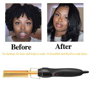 Electric Hot Comb Hair Straightener, Deluxe Electrical Straightening Comb Curling Iron for Natural Black Hair Wigs, Hot Comb Electric for Wigs Pressing Combs with Wig Glue Melting Spray Hair Wax Stick