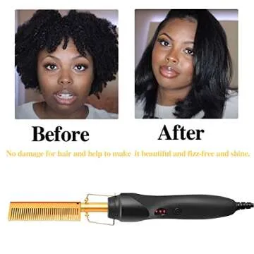Electric Hot Comb Hair Straightener, Deluxe Electrical Straightening Comb Curling Iron for Natural Black Hair Wigs, Hot Comb Electric for Wigs Pressing Combs with Wig Glue Melting Spray Hair Wax Stick