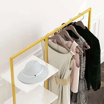 HOMEKAYT Gold Clothing Rack with Shelves Heavy Duty Garment Rack 4-tier Gold Clothes Rack Modern Display Rack for Home, Boutique, Retail- 47''L