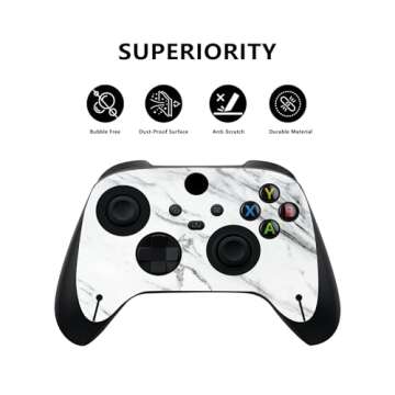 PlayVital Modern White Marble Custom Vinyl Skins for Xbox Core Wireless Controller, Wrap Decal Cover...