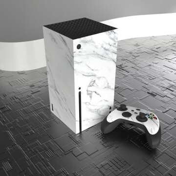 PlayVital Modern White Marble Custom Vinyl Skins for Xbox Core Wireless Controller, Wrap Decal Cover Stickers for Xbox Series X Console Controller