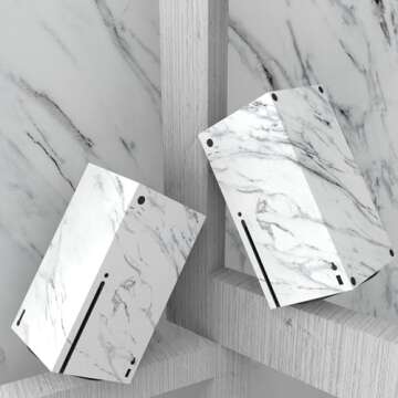 PlayVital Modern White Marble Custom Vinyl Skins for Xbox Core Wireless Controller, Wrap Decal Cover Stickers for Xbox Series X Console Controller