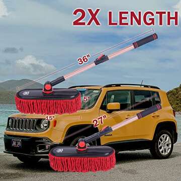 RIDE KINGS Car Duster Exterior Scratch Free,Car Dust Brush with Extendable Telescoping Handle to Remove Dust Pollen,Duster for Car,Truck,RV and Motorcycle,Large Car Mop Duster Head, Wax Cotton Hair