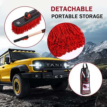 RIDE KINGS Car Duster Exterior Scratch Free,Car Dust Brush with Extendable Telescoping Handle to Remove Dust Pollen,Duster for Car,Truck,RV and Motorcycle,Large Car Mop Duster Head, Wax Cotton Hair