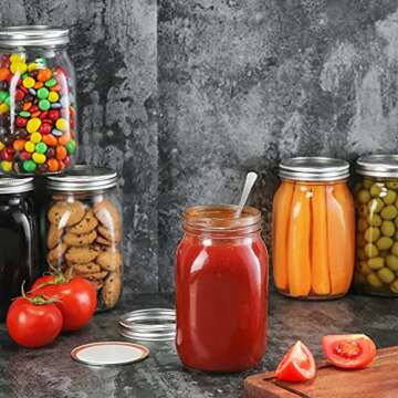 YEBODA 4 Pack Wide Mouth Mason Jars 32oz Glass Canning Jars with Airtight Lids and Bands for Preserv...