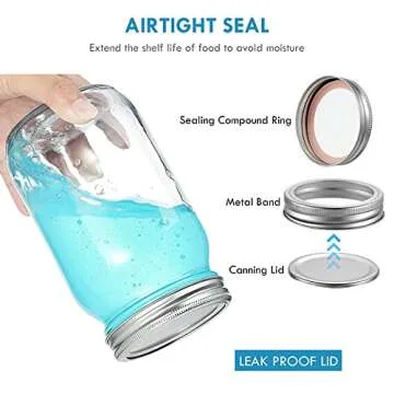 YEBODA 4 Pack Wide Mouth Mason Jars 32oz Glass Canning Jars with Airtight Lids and Bands for Preserving, Jam, Honey, Jelly, Wedding Favors, Sauces, Meal Prep, Overnight Oats, Salad, Yogurt