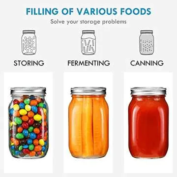 YEBODA 4 Pack Wide Mouth Mason Jars 32oz Glass Canning Jars with Airtight Lids and Bands for Preserving, Jam, Honey, Jelly, Wedding Favors, Sauces, Meal Prep, Overnight Oats, Salad, Yogurt