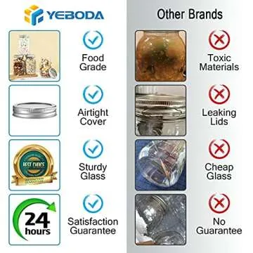YEBODA 4 Pack Wide Mouth Mason Jars 32oz Glass Canning Jars with Airtight Lids and Bands for Preserving, Jam, Honey, Jelly, Wedding Favors, Sauces, Meal Prep, Overnight Oats, Salad, Yogurt
