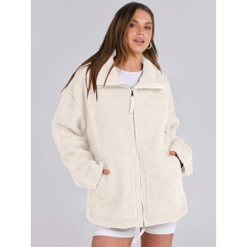 ANRABESS Womens Fleece Jacket Oversized Zip Up Sherpa Fuzzy Casual Coats Winter Fall Outerwear 2024 Clothes with Pockets Large