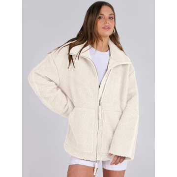 ANRABESS Womens Fleece Jacket Oversized Zip Up Sherpa Fuzzy Casual Coats Winter Fall Outerwear 2024 Clothes with Pockets Large