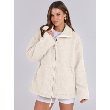 ANRABESS Womens Fleece Jacket Oversized Zip Up Sherpa Fuzzy Casual Coats Winter Fall Outerwear 2024 Clothes with Pockets Large