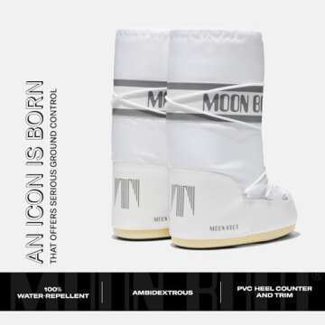 Moon Boot Icon Nylon Insulated Slip On Unisex Snow Boots, M7-8.5, W8-9.5 White