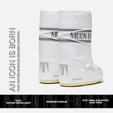Moon Boot Icon Nylon Insulated Slip On Unisex Snow Boots, M7-8.5, W8-9.5 White