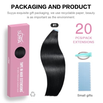 Luxury SUYYA Human Hair Tape In Extensions 24 inch Jet Black