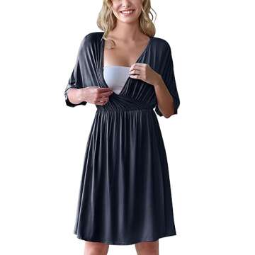 Ekouaer 3 in 1 Labor/Delivery/Hospital Gown Maternity Dress Nursing Nightgown Sleepwear for Breastfe...