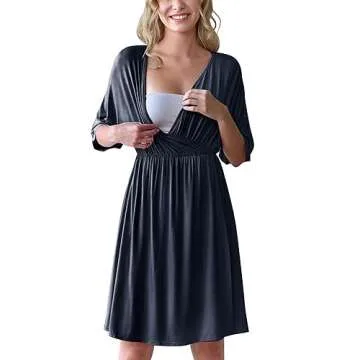 Ekouaer 3 in 1 Labor/Delivery/Hospital Gown Maternity Dress Nursing Nightgown Sleepwear for Breastfe...
