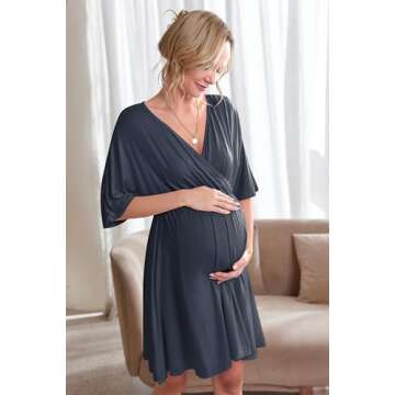 Ekouaer 3 in 1 Labor/Delivery/Hospital Gown Maternity Dress Nursing Nightgown Sleepwear for Breastfeeding, Navy Blue, Small
