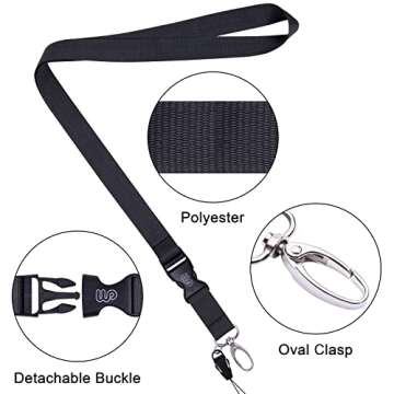 Wisdompro Office Lanyard, 5 Pack 23 inch Quick Release Neck Strap Lanyard with Detachable Buckle, Metal Oval Clasp, String Loop for ID Badges, Keys, Keychain, USB Flash Drives, Phones - Black