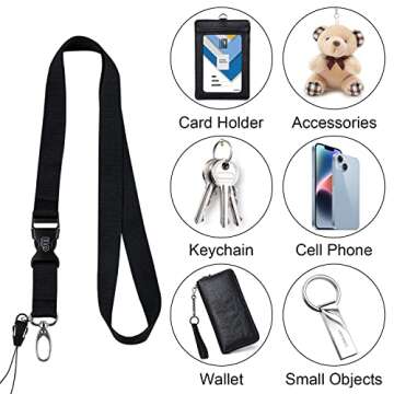 Wisdompro Office Lanyard, 5 Pack 23 inch Quick Release Neck Strap Lanyard with Detachable Buckle, Metal Oval Clasp, String Loop for ID Badges, Keys, Keychain, USB Flash Drives, Phones - Black