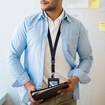 Wisdompro Office Lanyard, 5 Pack 23 inch Quick Release Neck Strap Lanyard with Detachable Buckle, Metal Oval Clasp, String Loop for ID Badges, Keys, Keychain, USB Flash Drives, Phones - Black