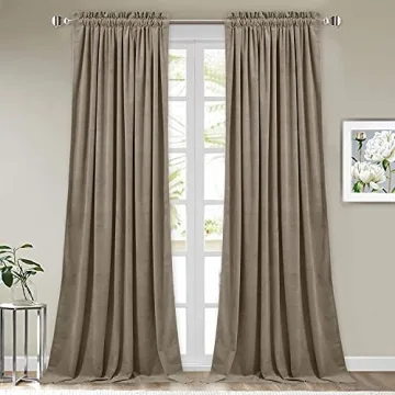 StangH Camel Beige Velvet Curtains - Luxury Room Darkening Drapes for Cozy Elegance