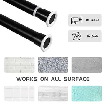 Ginbel Direct Tension Curtain Rod 83 to 122 Inches, 1.26" Diameter Spring Adjustable Curtains Rods Long Large Pole for Windows Door Bathroom Patio Outdoor No Drilling, Black