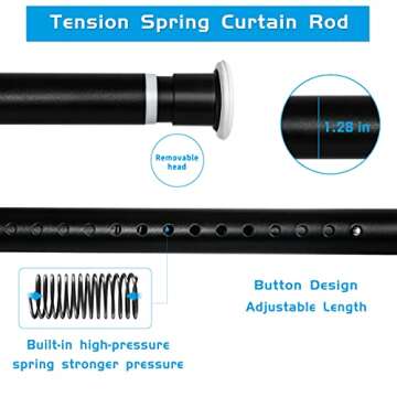 Ginbel Direct Tension Curtain Rod 83 to 122 Inches, 1.26" Diameter Spring Adjustable Curtains Rods Long Large Pole for Windows Door Bathroom Patio Outdoor No Drilling, Black