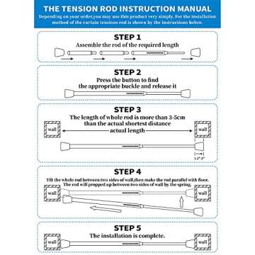 Ginbel Direct Tension Curtain Rod 83 to 122 Inches, 1.26" Diameter Spring Adjustable Curtains Rods Long Large Pole for Windows Door Bathroom Patio Outdoor No Drilling, Black