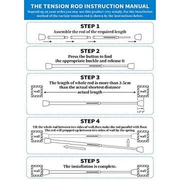 Ginbel Direct Tension Curtain Rod 83 to 122 Inches, 1.26" Diameter Spring Adjustable Curtains Rods Long Large Pole for Windows Door Bathroom Patio Outdoor No Drilling, Black