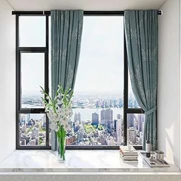 Ginbel Direct Tension Curtain Rod 83 to 122 Inches, 1.26" Diameter Spring Adjustable Curtains Rods Long Large Pole for Windows Door Bathroom Patio Outdoor No Drilling, Black