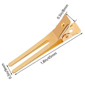 Wobe 1.8" Hairdressing Double Prong Curl Clips, 50pcs Metal Alligator Clips Hairpins for Hair Bow Great Pin Curl Clip, Styling Clips for Hair Salon, Barber (Gold)