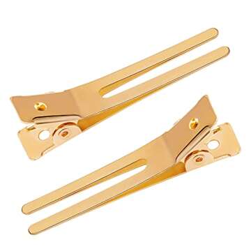 Wobe 1.8" Hairdressing Double Prong Curl Clips, 50pcs Metal Alligator Clips Hairpins for Hair Bow Great Pin Curl Clip, Styling Clips for Hair Salon, Barber (Gold)