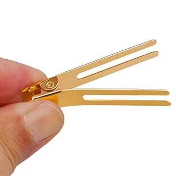Wobe 1.8" Hairdressing Double Prong Curl Clips, 50pcs Metal Alligator Clips Hairpins for Hair Bow Great Pin Curl Clip, Styling Clips for Hair Salon, Barber (Gold)